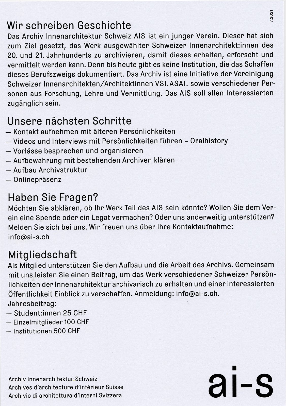 AI-S Archiv Innenarchitektur Schweiz 